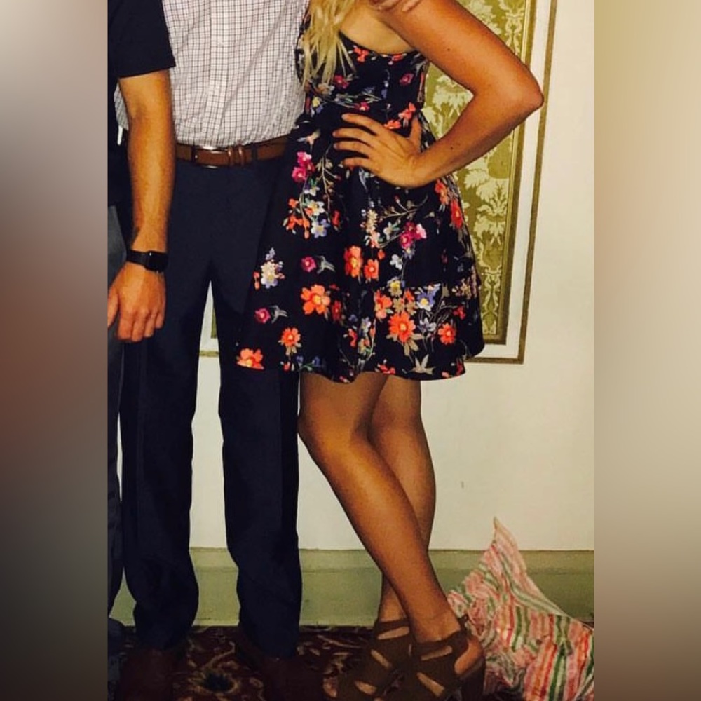 Express strapless mini floral dress. So many compliments when I wore it.